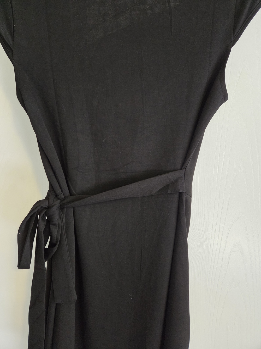 Black Cap-Sleeve Wrap Sheath Dress - Picture 3 of 6